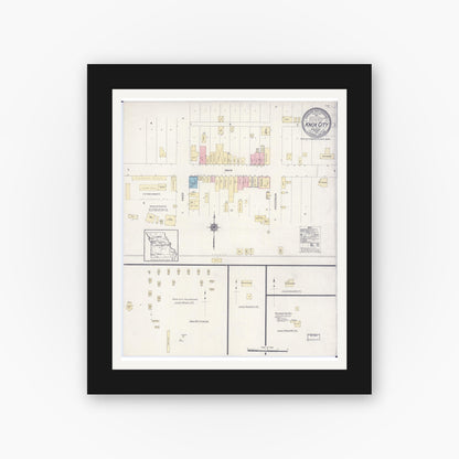 Old map wall art mockup — black gallery frame with white mat — Sanborn Fire Insurance Map from Knox City, Knox County, Missouri (1912), Sheet #0001