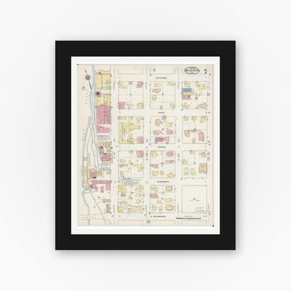 Old map wall art mockup — black gallery frame with white mat — Sanborn Fire Insurance Map from Watertown, Jefferson County, Wisconsin (1915), Sheet #0008