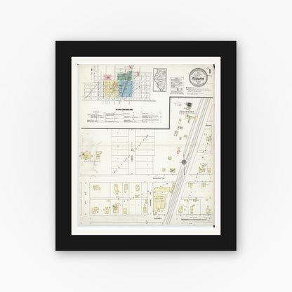 Old map wall art mockup — black gallery frame with white mat — Sanborn Fire Insurance Map from Auburn, Sangamon County, Illinois (1914) - Complete Map Set