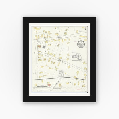 Old map wall art mockup — black gallery frame with white mat — Sanborn Fire Insurance Map from Hillsdale, Columbia County, New York (1912) - Complete Map Set