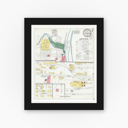 Old map wall art mockup — black gallery frame with white mat — Sanborn Fire Insurance Map from Slatington, Lehigh County, Pennsylvania (1902), Sheet #0001