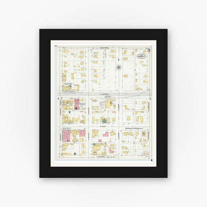 Old map wall art mockup — black gallery frame with white mat — Sanborn Fire Insurance Map from Van Wert, Van Wert County, Ohio (1901), Sheet #0005