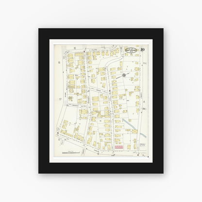 Old map wall art mockup — black gallery frame with white mat — Sanborn Fire Insurance Map from North Adams, Berkshire County, Massachusetts (1914), Sheet #0010