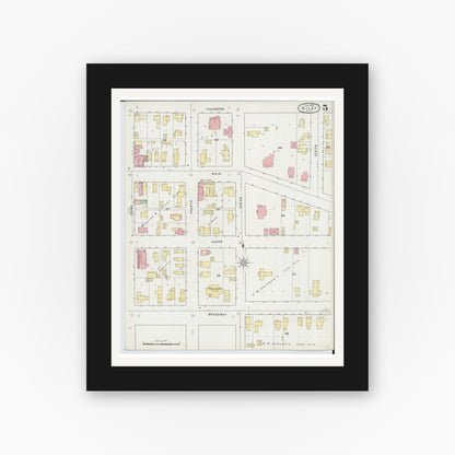 Old map wall art mockup — black gallery frame with white mat — Sanborn Fire Insurance Map from Niles, Berrien County, Michigan (1895), Sheet #0005