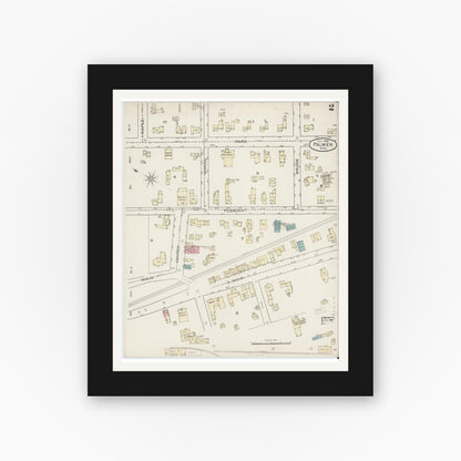 Old map wall art mockup — black gallery frame with white mat — Sanborn Fire Insurance Map from Palmer, Hampden County, Massachusetts (1886), Sheet #0002