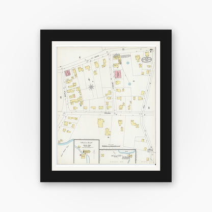 Old map wall art mockup — black gallery frame with white mat — Sanborn Fire Insurance Map from Spencer, Worcester County, Massachusetts (1896), Sheet #0007