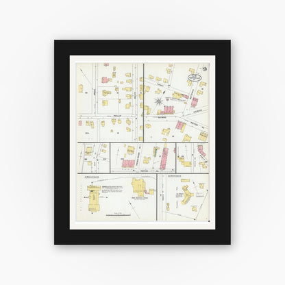 Old map wall art mockup — black gallery frame with white mat — Sanborn Fire Insurance Map from Asheville, Buncombe County, North Carolina (1901), Sheet #0009