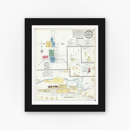Old map wall art mockup — black gallery frame with white mat — Sanborn Fire Insurance Map from Wadsworth, Medina County, Ohio (1908) - Complete Map Set