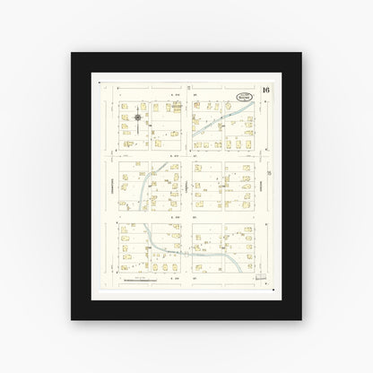 Old map wall art mockup — black gallery frame with white mat — Sanborn Fire Insurance Map from Boone, Boone County, Iowa (1909), Sheet #0016