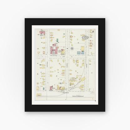 Old map wall art mockup — black gallery frame with white mat — Sanborn Fire Insurance Map from Vineland, Cumberland County, New Jersey (1895), Sheet #0008