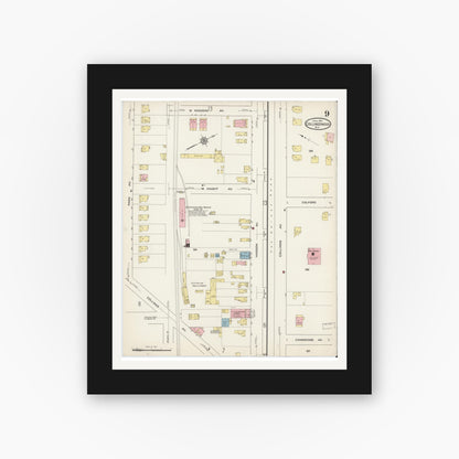 Old map wall art mockup — black gallery frame with white mat — Sanborn Fire Insurance Map from Collingswood, Camden County, New Jersey (1915), Sheet #0009