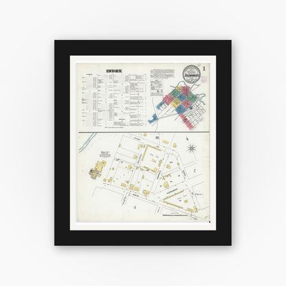 Old map wall art mockup — black gallery frame with white mat — Sanborn Fire Insurance Map from Brownwood, Brown County, Texas (1904), Sheet #0001
