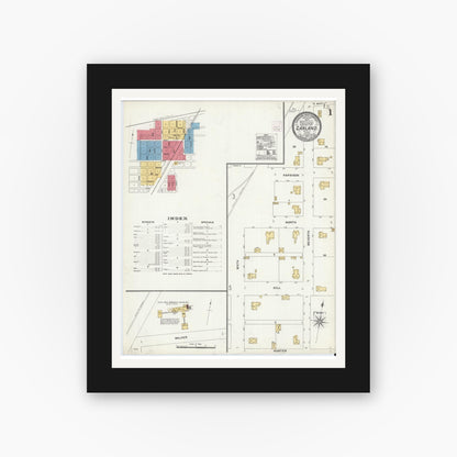 Old map wall art mockup — black gallery frame with white mat — Sanborn Fire Insurance Map from Garland, Dallas County, Texas (1906) - Complete Map Set
