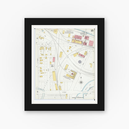 Old map wall art mockup — black gallery frame with white mat — Sanborn Fire Insurance Map from Traverse City, Grand Traverse County, Michigan (1904), Sheet #0015