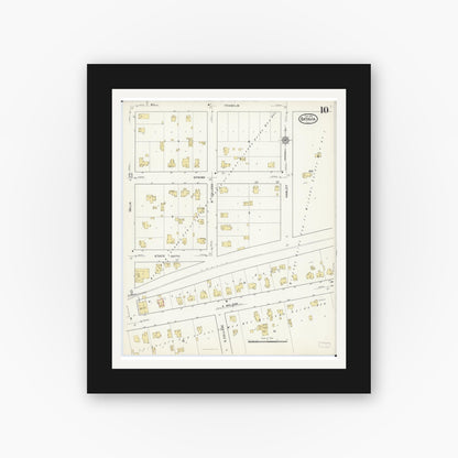 Old map wall art mockup — black gallery frame with white mat — Sanborn Fire Insurance Map from Batavia, Kane County, Illinois (1916), Sheet #0010