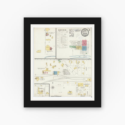 Old map wall art mockup — black gallery frame with white mat — Sanborn Fire Insurance Map from Spencer, Owen County, Indiana (1898) - Complete Map Set