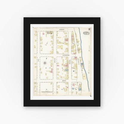 Old map wall art mockup — black gallery frame with white mat — Sanborn Fire Insurance Map from Sabula, Jackson County, Iowa (1886), Sheet #0002