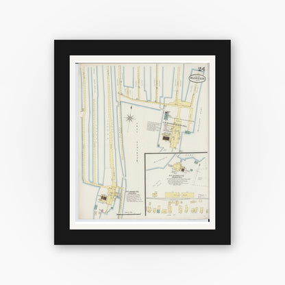 Old map wall art mockup — black gallery frame with white mat — Sanborn Fire Insurance Map from Muskegon, Muskegon County, Michigan (1887), Sheet #0024