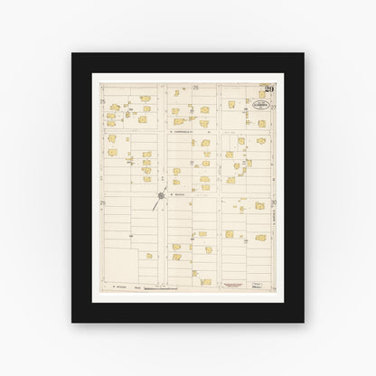 Old map wall art mockup — black gallery frame with white mat — Sanborn Fire Insurance Map from Alhambra, Los Angeles County, California (1912), Sheet #0029