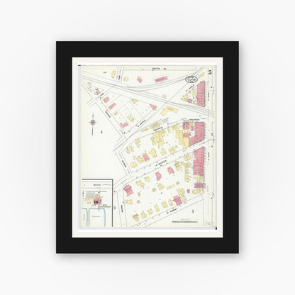 Old map wall art mockup — black gallery frame with white mat — Sanborn Fire Insurance Map from Clyde, Sandusky County, Ohio (1911), Sheet #0005
