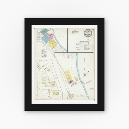 Old map wall art mockup — black gallery frame with white mat — Sanborn Fire Insurance Map from Phillips, Price County, Wisconsin (1895) - Complete Map Set