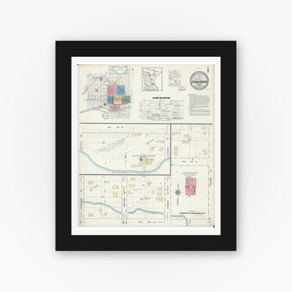 Old map wall art mockup — black gallery frame with white mat — Sanborn Fire Insurance Map from Grand Rapids, Itasca County, Minnesota (1913) - Complete Map Set