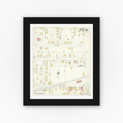 Old map wall art mockup — black gallery frame with white mat — Sanborn Fire Insurance Map from Ridgway, Elk County, Pennsylvania (1915), Sheet #0016