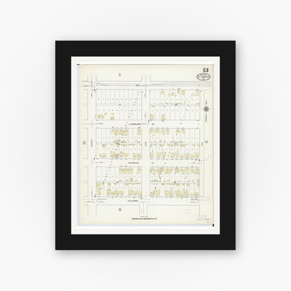 Old map wall art mockup — black gallery frame with white mat — Sanborn Fire Insurance Map from Saint Marys, Auglaize County, Ohio (1914), Sheet #0013