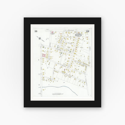 Old map wall art mockup — black gallery frame with white mat — Sanborn Fire Insurance Map from Burlington, Alamance County, North Carolina (1929), Sheet #0010