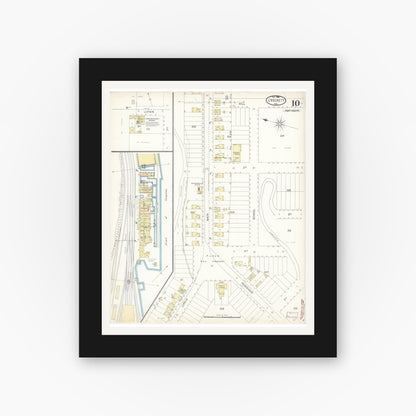Old map wall art mockup — black gallery frame with white mat — Sanborn Fire Insurance Map from Crockett, Contra Costa County, California (1899), Sheet #0010