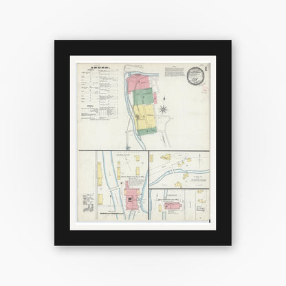 Old map wall art mockup — black gallery frame with white mat — Sanborn Fire Insurance Map from Lee, Berkshire County, Massachusetts (1895), Sheet #0001