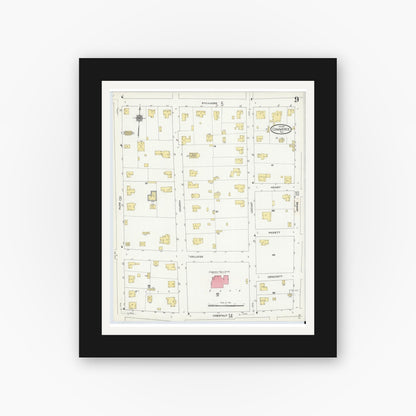 Old map wall art mockup — black gallery frame with white mat — Sanborn Fire Insurance Map from Commerce, Hunt County, Texas (1911), Sheet #0009
