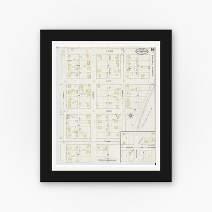 Old map wall art mockup — black gallery frame with white mat — Sanborn Fire Insurance Map from Chippewa Falls, Chippewa County, Wisconsin (1895), Sheet #0014