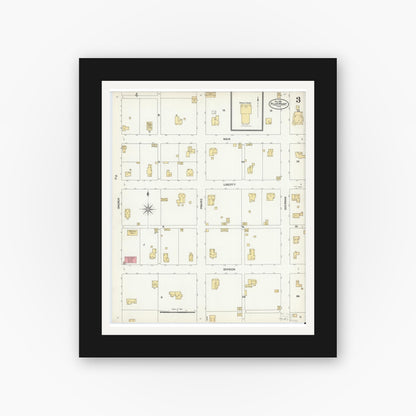 Old map wall art mockup — black gallery frame with white mat — Sanborn Fire Insurance Map from Pilot Point, Denton County, Texas (1901), Sheet #0003