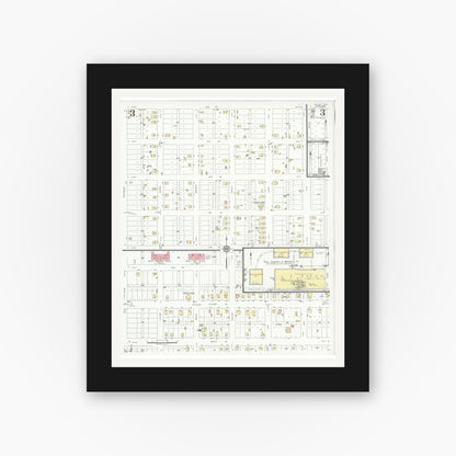 Old map wall art mockup — black gallery frame with white mat — Sanborn Fire Insurance Map from Ralls, Crosby County, Texas (1934), Sheet #0003