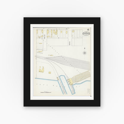 Old map wall art mockup — black gallery frame with white mat — Sanborn Fire Insurance Map from Two Harbors, Lake County, Minnesota (1892), Sheet #0006