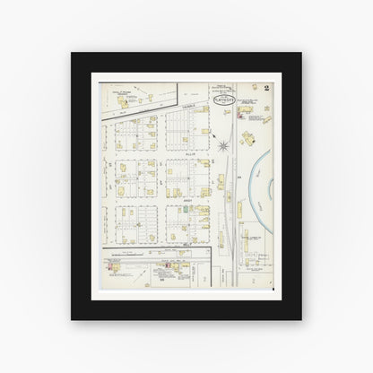 Old map wall art mockup — black gallery frame with white mat — Sanborn Fire Insurance Map from Platte City, Platte County, Missouri (1892), Sheet #0002
