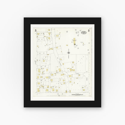Old map wall art mockup — black gallery frame with white mat — Sanborn Fire Insurance Map from Humble, Harris County, Texas (1926), Sheet #0005