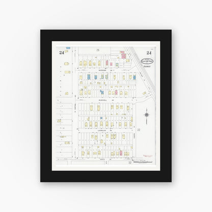 Old map wall art mockup — black gallery frame with white mat — Sanborn Fire Insurance Map from Highland Park, Lake County, Illinois (1924), Sheet #0024