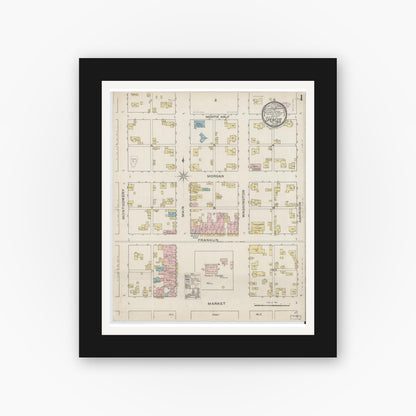 Old map wall art mockup — black gallery frame with white mat — Sanborn Fire Insurance Map from Spencer, Owen County, Indiana (1886) - Complete Map Set