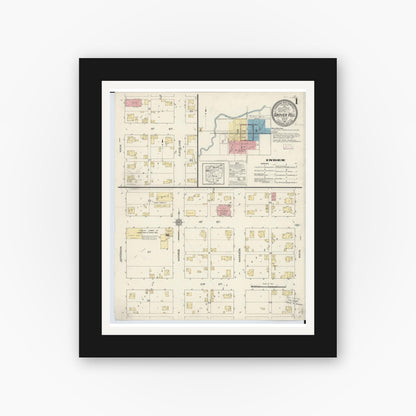 Old map wall art mockup — black gallery frame with white mat — Sanborn Fire Insurance Map from Grover Hill, Paulding County, Ohio (1913) - Complete Map Set