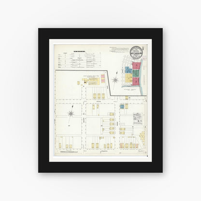 Old map wall art mockup — black gallery frame with white mat — Sanborn Fire Insurance Map from New Cumberland, Cumberland County, Pennsylvania (1908), Sheet #0001