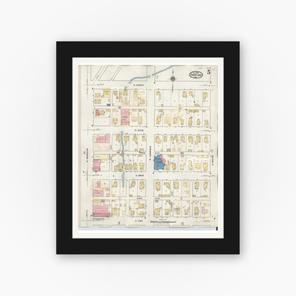Old map wall art mockup — black gallery frame with white mat — Sanborn Fire Insurance Map from Portland, Jay County, Indiana (1946), Sheet #0005