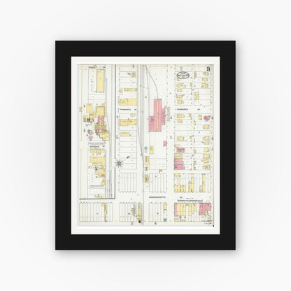 Old map wall art mockup — black gallery frame with white mat — Sanborn Fire Insurance Map from Matthews, Grant County, Indiana (1904), Sheet #0003