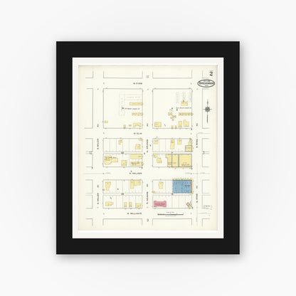 Old map wall art mockup — black gallery frame with white mat — Sanborn Fire Insurance Map from Breckenridge, Stephens County, Texas (1921), Sheet #0002