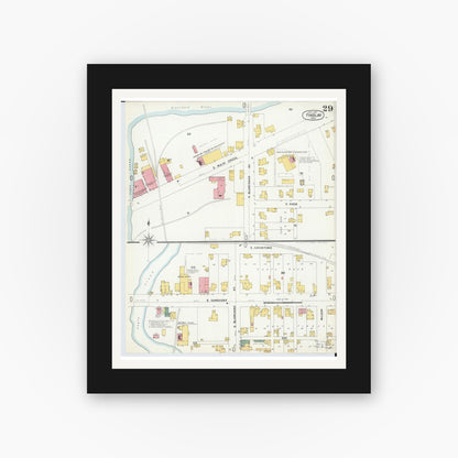 Old map wall art mockup — black gallery frame with white mat — Sanborn Fire Insurance Map from Findlay, Hancock County, Ohio (1901), Sheet #0029