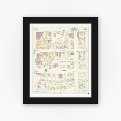 Old map wall art mockup — black gallery frame with white mat — Sanborn Fire Insurance Map from Circleville, Pickaway County, Ohio (1907), Sheet #0005