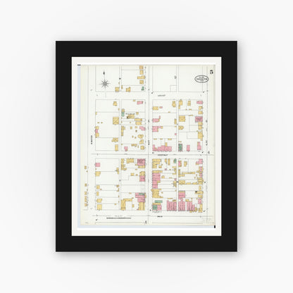 Old map wall art mockup — black gallery frame with white mat — Sanborn Fire Insurance Map from Coshocton, Coshocton County, Ohio (1899), Sheet #0005