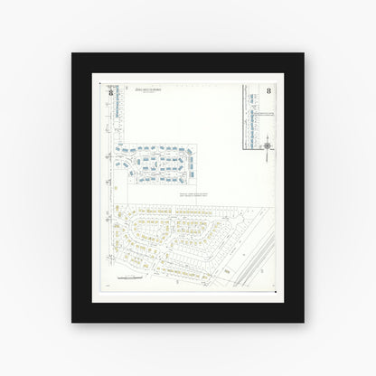 Old map wall art mockup — black gallery frame with white mat — Sanborn Fire Insurance Map from Osborn, Greene County, Ohio (1943), Sheet #0008