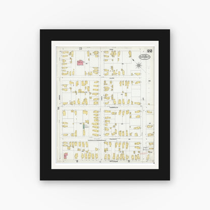 Old map wall art mockup — black gallery frame with white mat — Sanborn Fire Insurance Map from Ogdensburg, St. Lawrence County, New York (1904), Sheet #0022